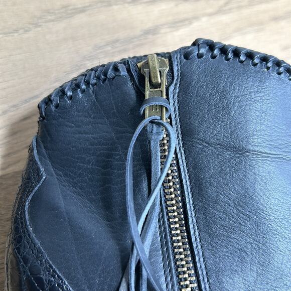 Allens Boots Black Goat Leather Reptile Cowboy Boots Bootie Size 8 - Picture 11 of 16